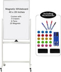 Max-officoo 40" x 28" Mobile Dry Erase Whiteboard Double-Sided White Boards on Wheels Flip-Over Magnetic Rolling Whiteboard with Stand, Aluminium Frame