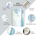 2026 Planner - Planner 2026 from January 2026 - December 2026, Weekly & Monthly Planner Spiral Bound with 12 Monthly Tabs, Inner Pocket, 6.4" x 8.5", Blue Watercolor