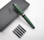 xixixiaozhu Metal Big Fountain Pen Set Medium Nib 0.7mm, Includes Ink Refill Converter, 5 Ink Cartridges & Gift Box (Medium Nib 0.7mm, Matte Green with Silvery Clip)