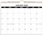 Calendar 2026 - Wall Calendar 2026 Runs from January 2026 to December 2026, 12 Months Calendar with Thick Paper for Planning at Home or Office, 8.5 x 11 Inch, Black