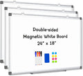 AMUSIGHT 3 Pack Double-Sided Magnetic Whiteboard, 24" x 18" Dry Erase Board, Aluminum Frame White Board for Wall, Hanging Mounting White Board Dry Erase Marker Board for Office, School, Home