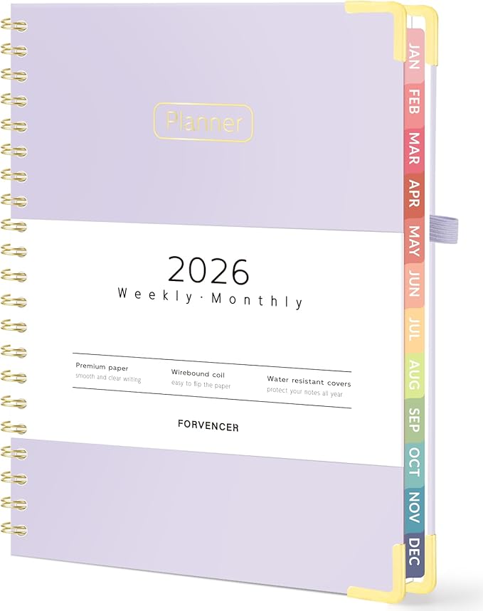 Forvencer 2026 Planner, Hardcover Calendar Planner Weekly and Monthly, Jan 2026 - Dec 2026, 8.5" x 11", Spiral Agenda Book with Tabs, Exquisite Daily Journal Organizer for Home School, Purple