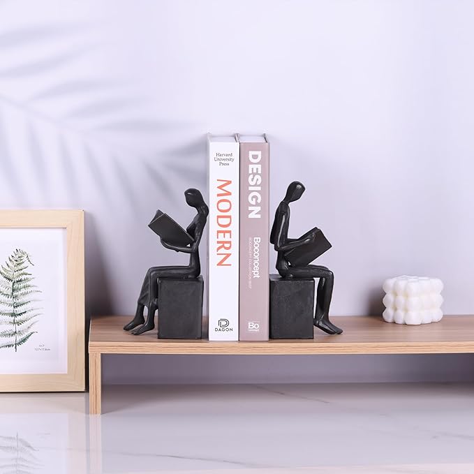 Iron Decorative Bookends,Reading Couple Figurine Bookends for Shelves,Cast Iron Bookends for Heavy Books,Metal Modern Bookends,Unique Couple Statue Book Stoppers,Boho Reader Sculpture Gifts