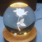 C&M 3D Rose Crystal Ball Night Light,Rose Figurine Lamp,Decorative Glass Sphere Ball Paperweight Crystal Sea Animal Decorations for Home (Rose)