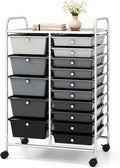 DORTALA 15-Drawer Rolling Storage Cart with Drawers, Rolling Utility Cart w/Removable Drawers & Universal Wheels, Tools Scrapbook Paper Organizer for School, Office, Home, Classroom (Gradient Black)