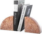 Karibiber Marble Bookend for Shelves, Non-Skid Bookends for Heavy Books, Heavy Duty Book Stopper for CDs, Luxury Book Shelf Holder, Quarter Circle Design Book Ends Decorative, Perlino Rosato, Set of 2