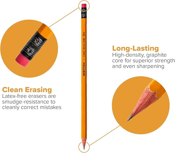 Bostitch Office Premium #2 Pencils, American Cedar Wood, Pre-Sharpened, HB Graphite, 60-Pack