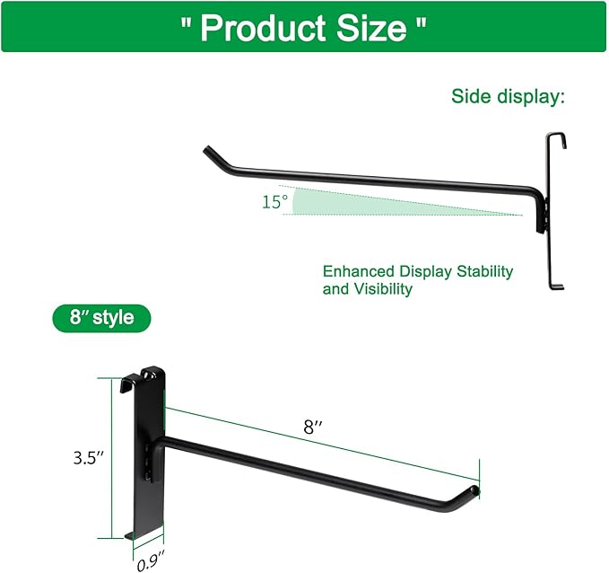 PYBTOOL 8 Inch Gridwall Hooks, Grid Panel Hanging Hooks for Retail, Home, and Workspace Organization, Displays, and Storage Solutions(40Pack,Black)
