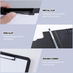 FRETONBA Clipboard Folder, A4 Foldable Clipboard with Horizontal and Vertical Double Metal Clips, 360 Degree Foldable Binder Clipboards with Pen Holder, File Cover Work Folder Clipboards, Black