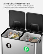 Lovewind Trash Can, 2 x 10.5 Gallon (2 x 40 L) Garbage Can for Kitchen Dual Compartment Recycling Kitchen Step Trash Bin, Stainless Steel Trash and Recycle Bin Combo with Soft-Close Lid, Silver