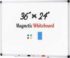 NEWBULIG White Board, 36" x 24" Magnetic Dry Erase Board for Wall with 1 Dry Eraser & 2 Multi-Color Markers & 4 Magnetic Pins, Silver Aluminum Frame for Office, Home, School