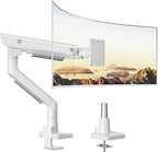 monTEK Sleek Aluminum Monitor Arm for 17–57” Ultrawide Screens up to 59.4 lbs, Heavy Duty Single Monitor Arm Desk Mount, Pneumatic Lift, Quick-Release Plate, Clamp/Grommet, Max VESA 100x100