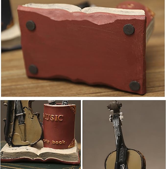 Jaugufiy Resin Violin Sculpture Pen Holder Pencil Holder Pen Organizer Cosmetic Brush Holder Decorative Pen Box Pen Pot Makeup Brush Pot (Red)
