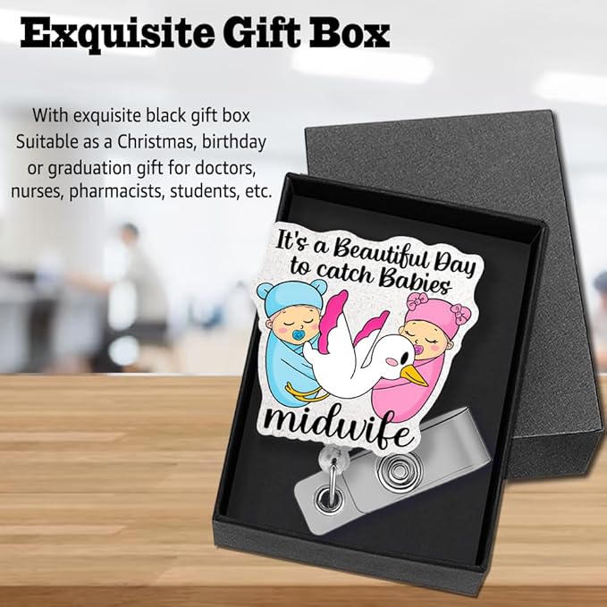 Sixrip lt's A Beautiful Day To Catch Babies Midwife Badge Reel, Funny Stork Retractable Badge Reel Gifts for Gynecologist Labor And Delivery Nurse Doctor Midwifery Postpartum Obstetrician, OBGYN Gifts
