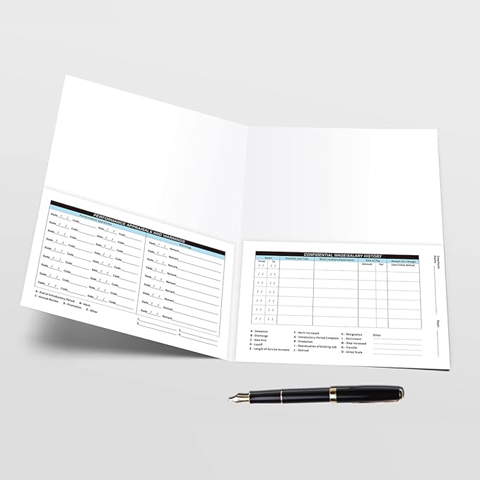 FENTASY Employee Record Folders - Confidential, High-Capacity, and Durable - Preprinted Pack of 25