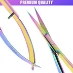 Cross Edge Spring Scissors 5 Inch straight Stainless Steel Precision Eyebrow & Eyelash Shaping & Trimming Scissor, Snips Squeeze, Embroidery, Knitting Micro Tip Craft Scissors (Rainbow)