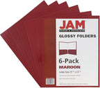 JAM PAPER Laminated Two Pocket Glossy School Folders - Letter Size - High Gloss Maroon Red - 6/Pack