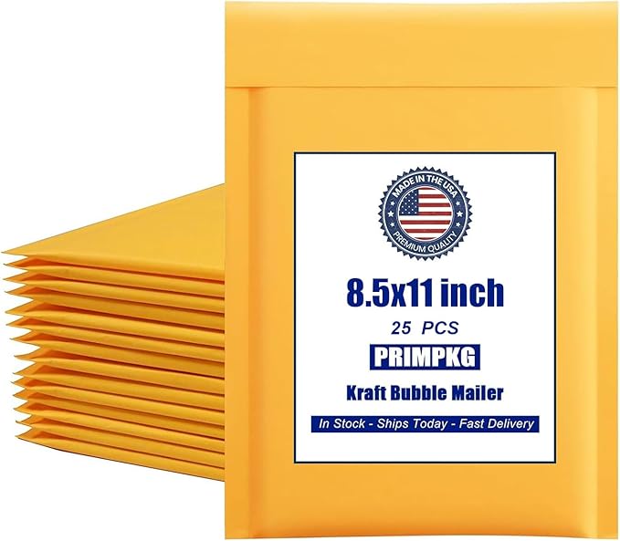 PRIMPKG Bubble Mailer Envelopes, 100 Pack Kraft Padded Envelopes, Large Bubble Mailers 8.5x11 Inch, Self-Seal Shipping Envelope, Tear-Resistant Mailing Envelope Padded