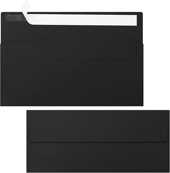 Marspark 100 Qty #10 Black Business Envelopes 80 lb 4-1/8'' x 9-1/2'' Peel Press Letter Size Envelopes Professional Mailing Printable for Security Office Use Home Mail