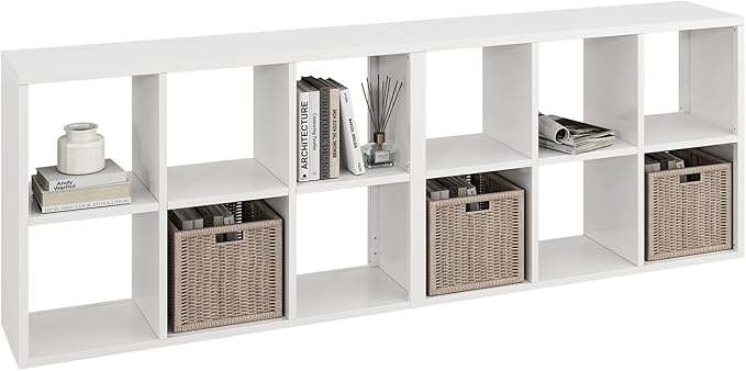 IRONMIX White Cube Storage Organizer with Shelves, Metal Short Bookshelf with Storage, Modern Horizontal Bookshelf, Short Display Cabinet Cube Bookcase for Home Office Library (White, 1037-2 Set)