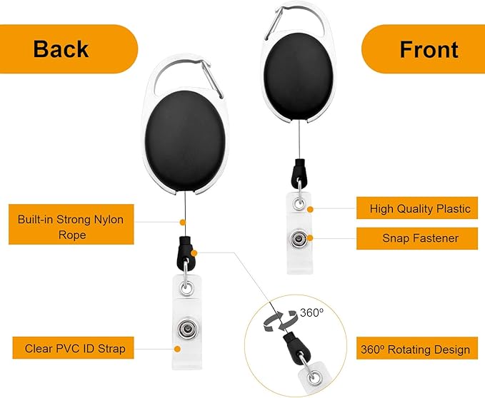 Fushing 20Pcs Retractable ID Badge Holders ID Badge Reels with Clip Retractable Badge Holders for Office Worker Doctor Nurse (Black)