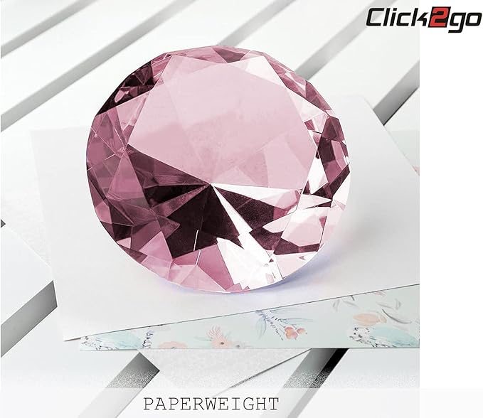 click2go 2” / 60 mm Diamond Shaped Glass Crystal Paperweight – Home Office Decor & Valentine's Day Gift Wedding Favors Centerpieces Decoration with Gift Box (Light Pink)