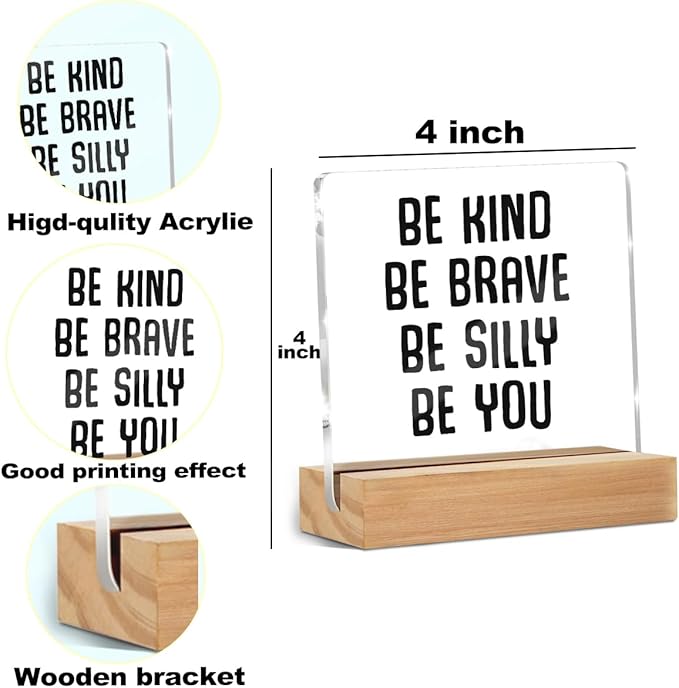 Inspirational Gifts for Women Men, Motivational Desk Decor Acrylic Sign - Be Kind, Positive Affirmations Decorative for Girls Bedroom Home Office, Appreciation Gifts for Birthday Christmas