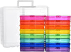 Haundry Photo Storage Box with 16 Inner 4" x 6" Photo Case, Portable Storage Organizer with Handle Craft Keeper for Picture, Stickers, Stamps, Screws, Hair Clips, Colored