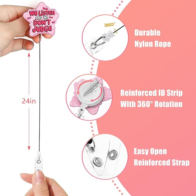 Aoryalps WE Listen and WE Dont Judge Badge Reel Holder Retractable with ID Clip for Nurse Nursing Name Tag Card Nursing Student Teacher Doctor Medical Assistant Work Office Clip-Gifts for Nurse
