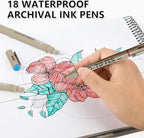 Shuttle Art 18-Pack Micro-line Pens - 11 Waterproof Archival Ink Colors in 0.3MM Felt Tip & 7 Blacks in 0.15-0.5MM For Journaling, Illustrating & Drawing