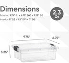 Superio Clear Storage Boxes with Lids, 2.3 Quart Plastic Container Bins for Organizing, Stackable Crates, BPA Free, Non Toxic, Odor Free, Organizers for Home, Office, School, and Dorm, 2 Pack