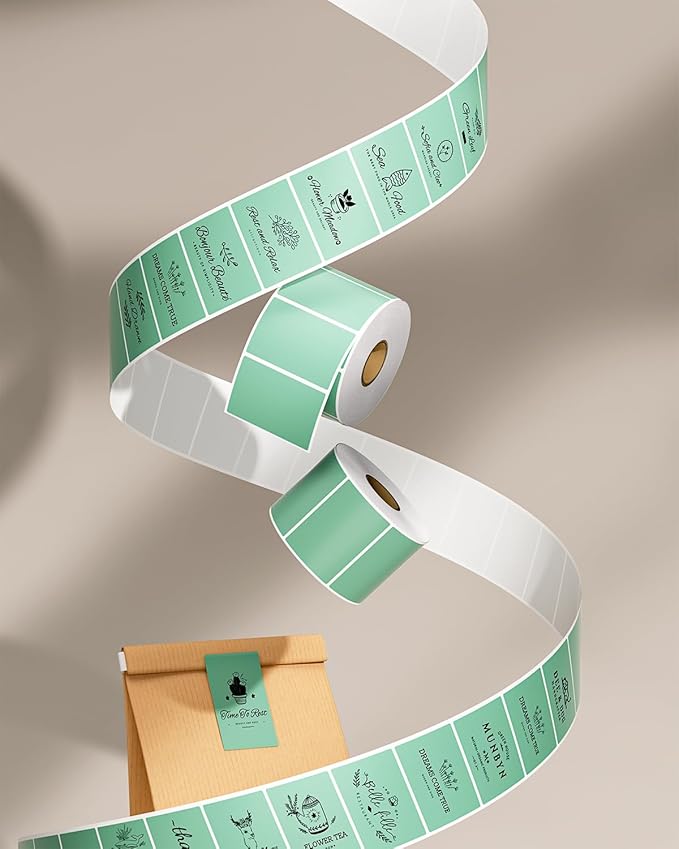 MUNBYN Green 2.25x1.25in Thermal Labels, 1000/Roll - Direct Thermal Paper, Self-Adhesive, Multi-Purpose, Strong Compatibility, BPA & BPS Free