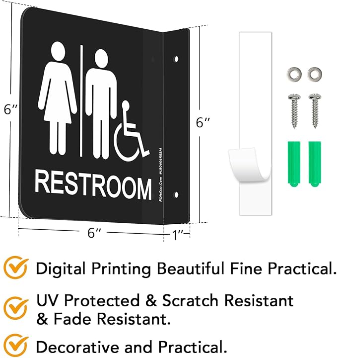 Faittoo Restroom Sign, Bathroom Signs, (2 Pack) 6 x 6 Inches Acrylic Sign, for Office or Business Bathroom and Toilet Door or Wall Decor, Indoor Outdoor Use (Men and women with Handicap)