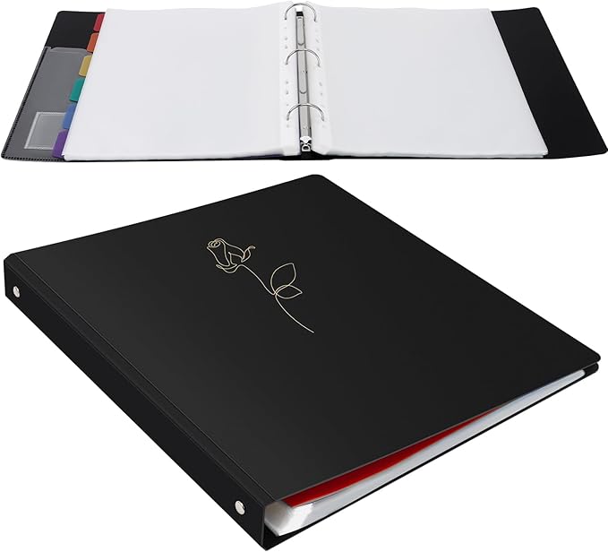 Uquelic 80-Pocket Binder with Plastic Sleeves for Letter/A4 Size(11" x 8.5"), Golden Rose Printed Cover, Document Binder Organizer for Papers, Certificates and Artwork with Rainbow PP Divider Pages