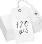 Uniclife 120 Pcs White Plastic Tags for Labeling 4.7"x 2.36" Plastic Shipping Tag with Wire Writable Waterproof Tag Price Tags with Reinforced Eyelet Blank Hang Label for Luggage