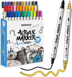 TRANSON 36 Color Bold and Fine Dual-tip Acrylic Paint Pen Set for Canvas Rock Wood Leather Ceramic DIY Painting
