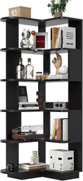 Farini 5-Tier Corner Bookshelf,L-Shaped Bookcase Freestanding Storage Shelf & Display Stand for Living Room, Office, Bedroom,Black