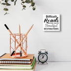 Inspirational Wood Box Sign - "Difficult Roads To Beautiful Destinations" Motivational Message - 5x5x1 Inch Uplifting Home & Office Decor