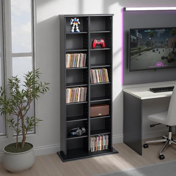 Prepac 2 Column Tall Cabinet Media, Double Multimedia Storage Tower, Black