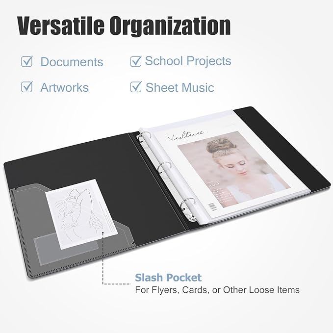 Uquelic 80-Pocket Binder with Plastic Sleeves for Letter/A4 Size(11" x 8.5"), Golden Rose Printed Cover, Document Binder Organizer for Papers, Certificates and Artwork with Rainbow PP Divider Pages