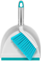 NACENA Mini Broom and Dustpan Set, Small Dust Pan and Brush Set with Handle Dustpan Teeth for Cleaning Hair Suitable for Office Desks Drawers Sofa Outdoor Camping, Light & Blue