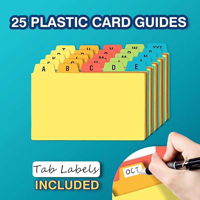H4D 3x5 Index Card Holder with 100 Heavyweight Ruled Index Cards and 25 Plastic Dividers, Blue