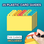 H4D 3x5 Index Card Holder with 100 Heavyweight Ruled Index Cards and 25 Plastic Dividers, Red