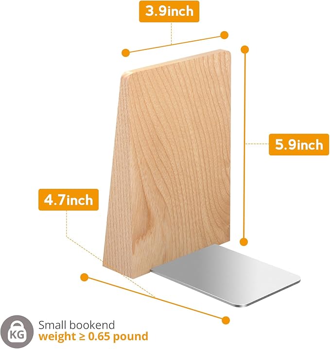 DRELIFAM Ash Wood Book Ends Heavy Duty Handmade Book Ends for Shelves Decorative Bookends to Hold Heavy Books (Ash Wood Small)
