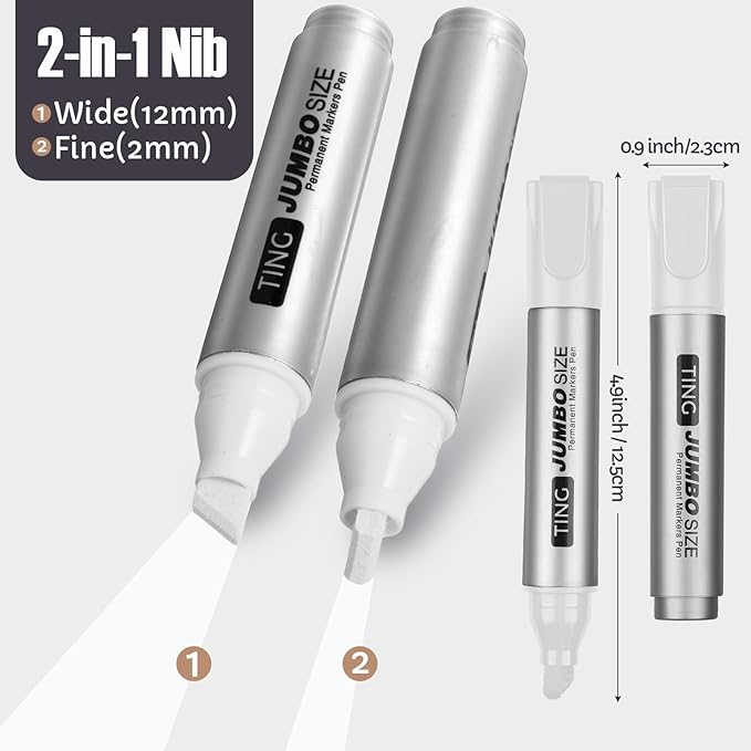 Fuutreo 10 Pack Jumbo Permanent Markers Bulk Large Chisel Tip Permanent Markers Quick Drying Big Huge Poster Pens for Adult Office, Logistics Company and More(White)