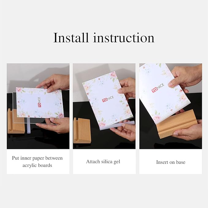 TONICE® 3 Pack 5x7 Acrylic Sign Holder Slant Back Design L Shape Clear Acrylic Frames Wood Base, Table Menu Display Stand Flyer Display for Desk Display (Optional 8.5x11/5x7 Inch L/T Shape)