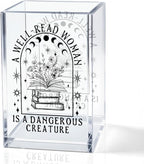 QYUVK A Well-read Woman Is A Dangerous Creature Acrylic Pencil Holder Cup, Funny Floral Books Desk Organizer for Book Lover Bookish Bookworms Readers, Women Empowerment Gifts for Mom Sister BFF