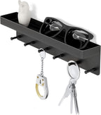 MKO Key Holder Wall Mount, Key Holder Wall Mount Adhesive with Mail Organizer Tray with 6 Key Hooks for Wall, Black
