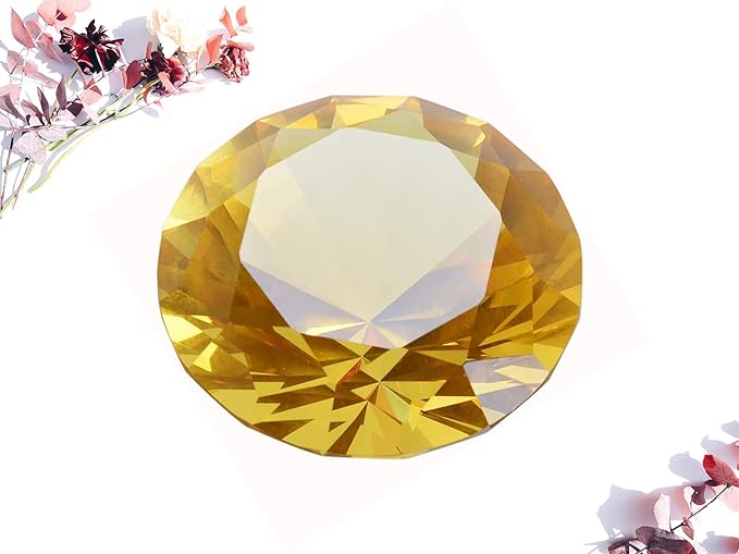 click2go 2” / 60 mm Diamond Shaped Glass Crystal Paperweight – Home Office Decor & Valentine's Day Gift Wedding Favors Centerpieces Decoration with Gift Box (Yellow)