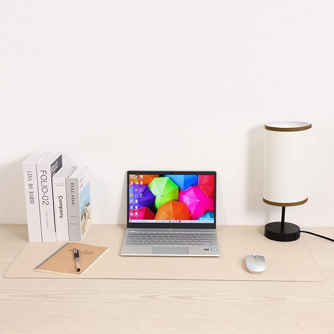 Wolaile Desk Blotter Pad,36x17 inch PU Leather Computer Mouse Mat,Non-Slip Waterproof Writing Desktop Protector for Office Home,Large,Beige White